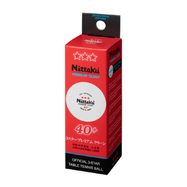 Nittaku PLS 40+ 3 STAR PREMIUM CLEAN (ITTF) 3 ลูก สีขาว